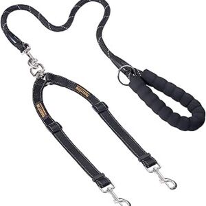 Black Double Dog Leash with Soft Grip